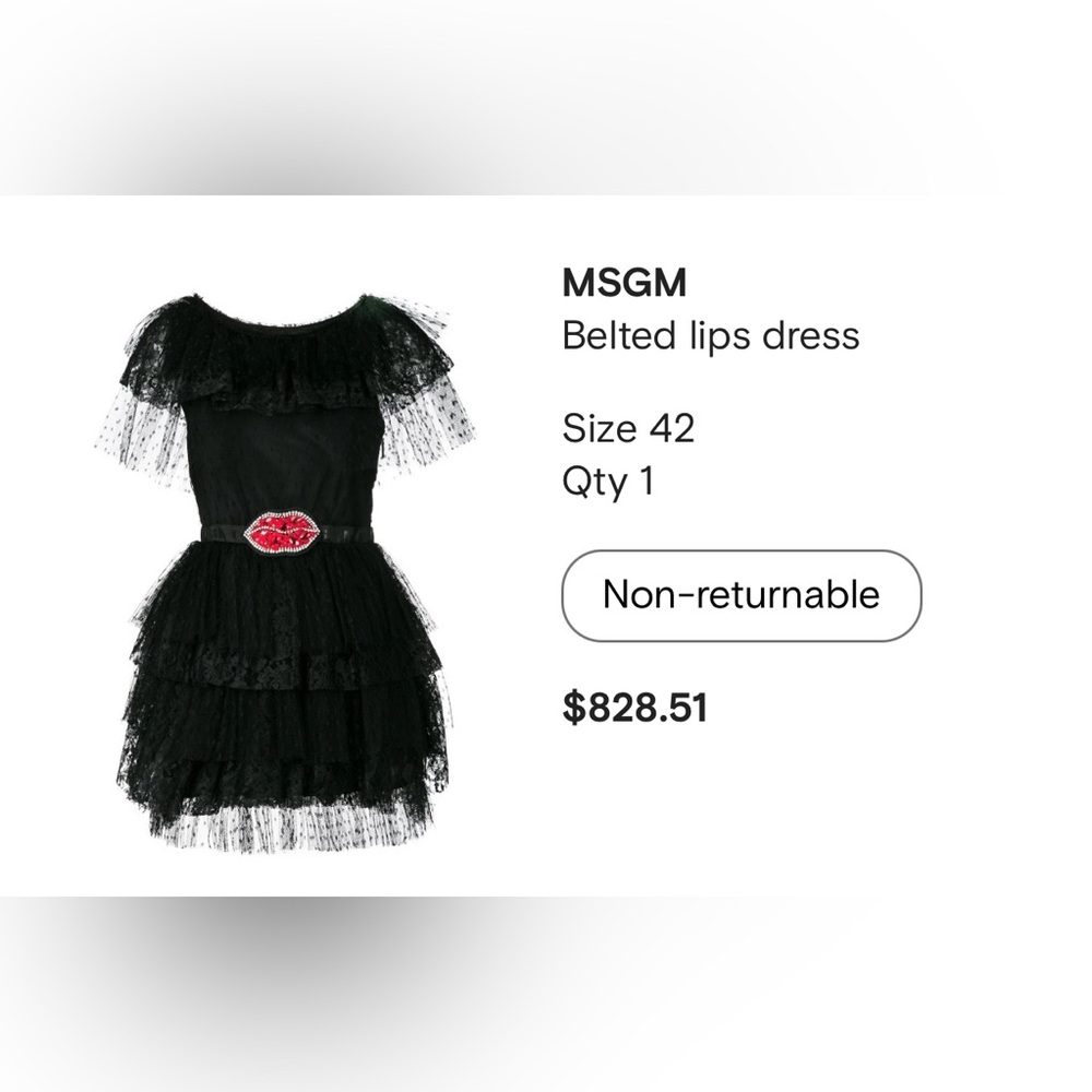 MSGM black tulle layered belted lip dress